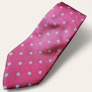 CHRISTIAN DIOR | Maroon  Italian Silk Old Money Tie w/ Blue Yellow White Circles